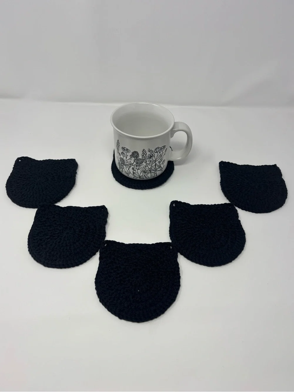 Black Cat Ear Crochet Coasters (Set of 6)